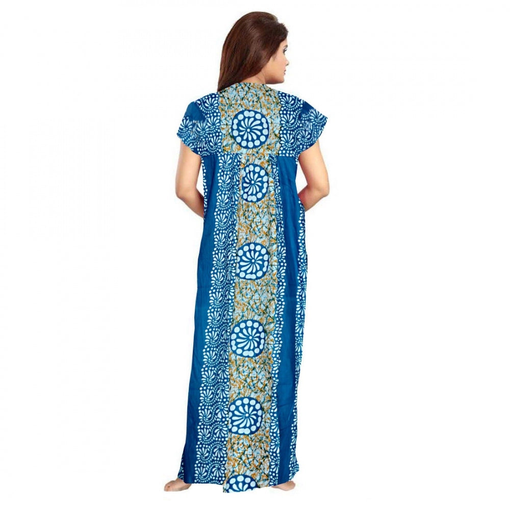 HD Women's Cotton Printed Maxi Nighty (Blue)