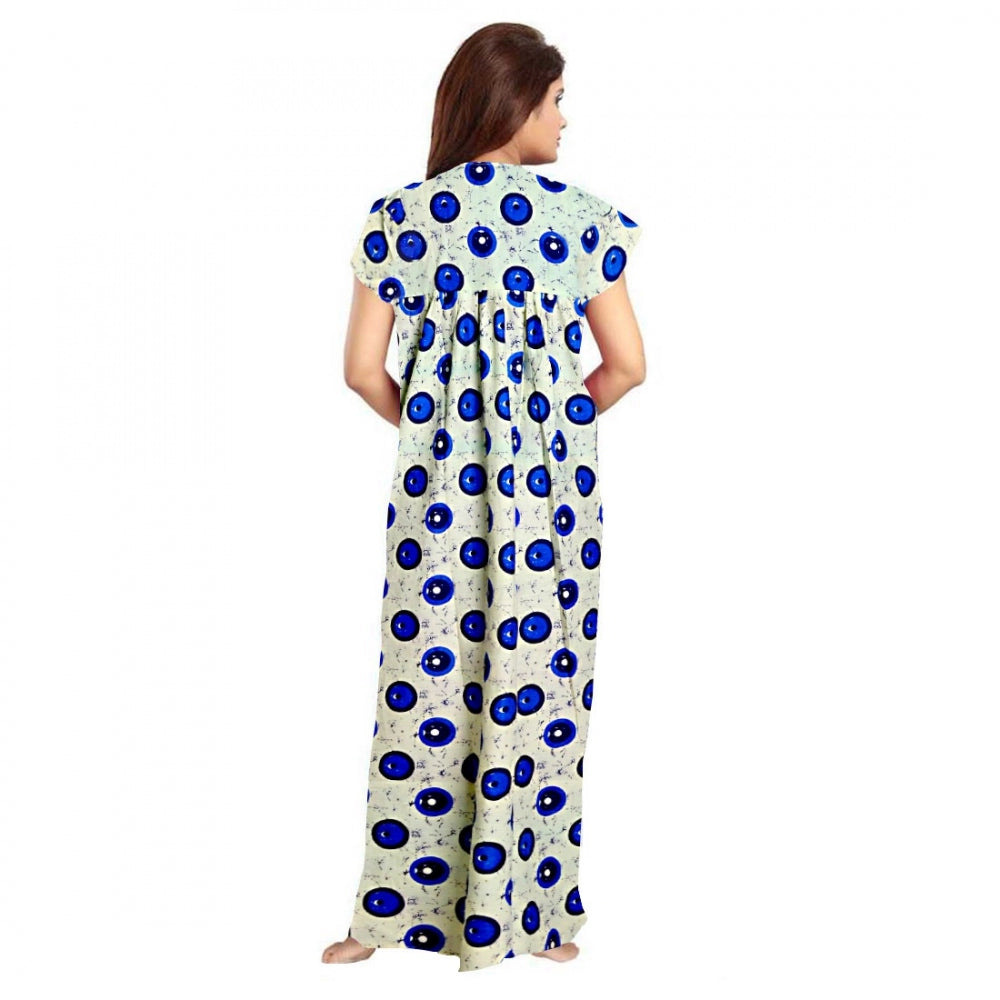 HD Women's Cotton Printed Maxi Nighty (Off White)