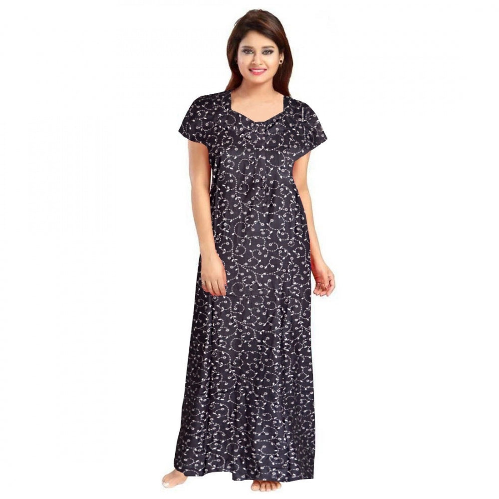 HD Women's Cotton Printed Maxi Nighty (Grey)