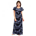 HD Women's Cotton Printed Maxi Nighty (Blue)