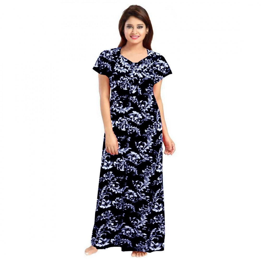 HD Women's Cotton Printed Maxi Nighty (Blue)