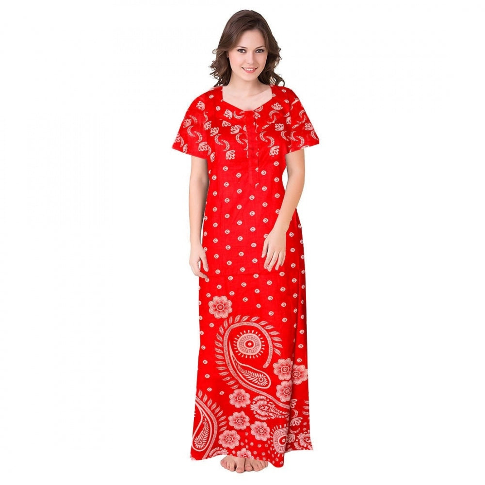 HD Women's Cotton Printed Maxi Nighty (Red)