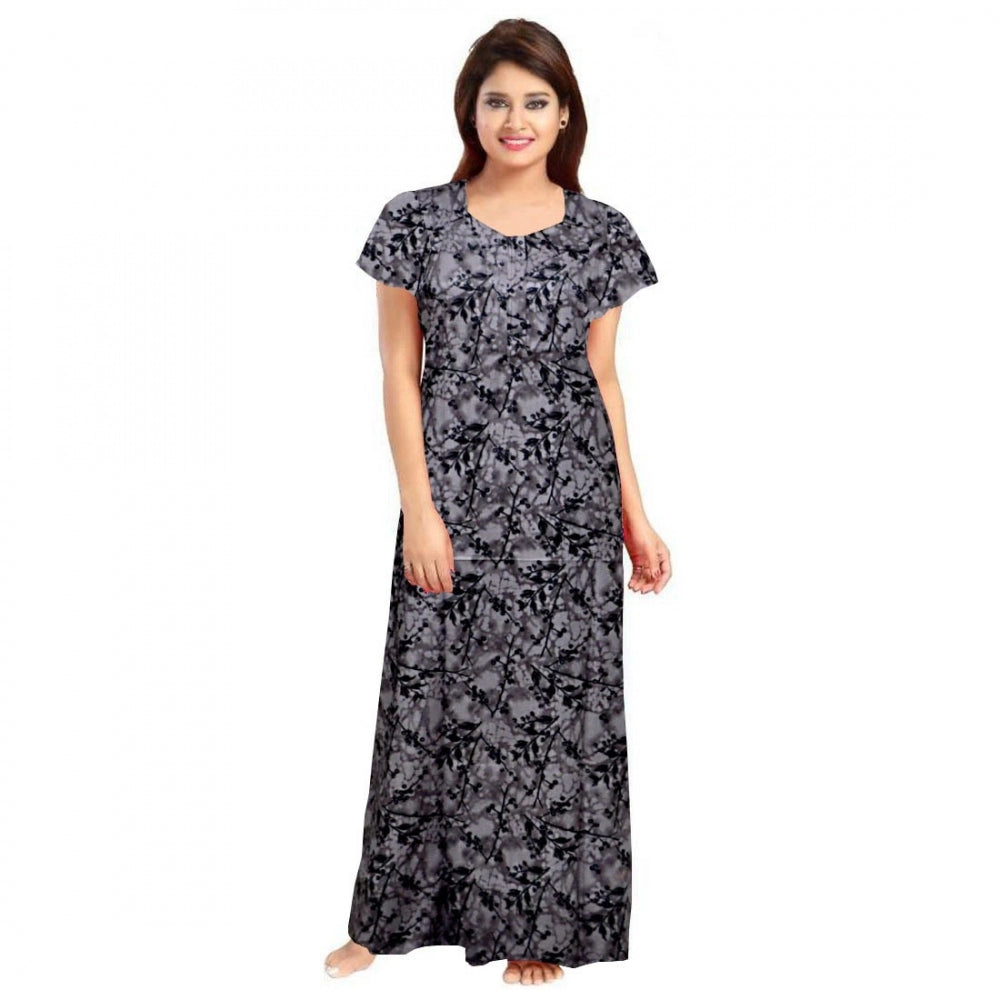 HD Women's Cotton Printed Maxi Nighty (Grey)