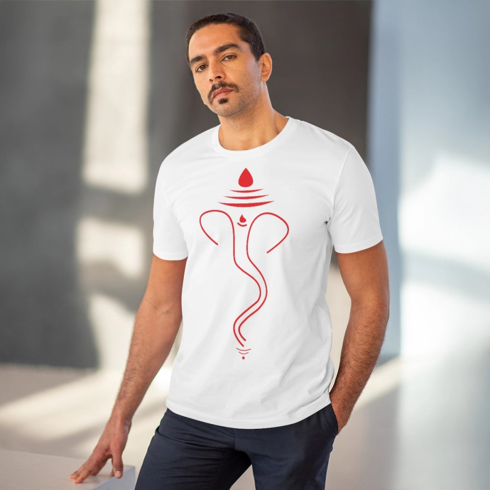 HamariDookan Men's PC Cotton Ganesh Printed T Shirt (Color: White, Thread Count: 180GSM)