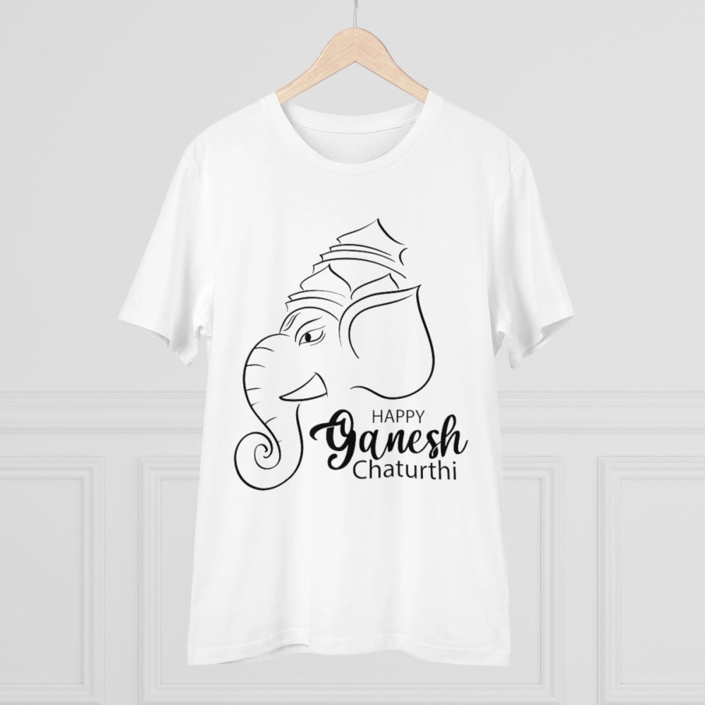HamariDookan Men's PC Cotton Ganesh Printed T Shirt (Color: White, Thread Count: 180GSM)