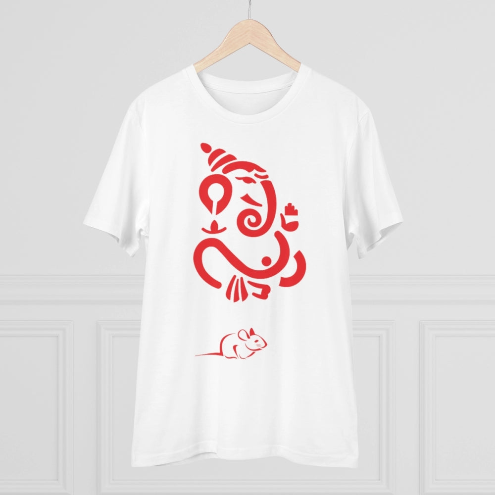 HamariDookan Men's PC Cotton Ganesh Printed T Shirt (Color: White, Thread Count: 180GSM)