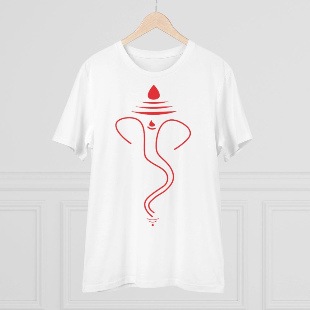 HamariDookan Men's PC Cotton Ganesh Printed T Shirt (Color: White, Thread Count: 180GSM)