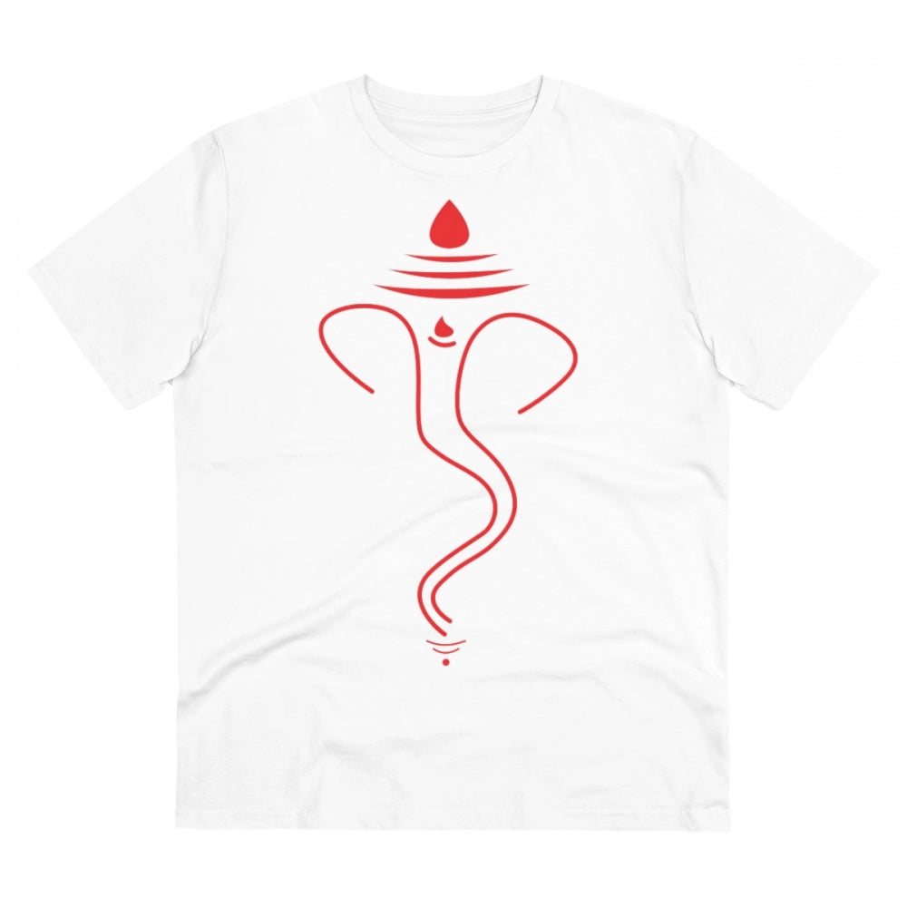HamariDookan Men's PC Cotton Ganesh Printed T Shirt (Color: White, Thread Count: 180GSM)
