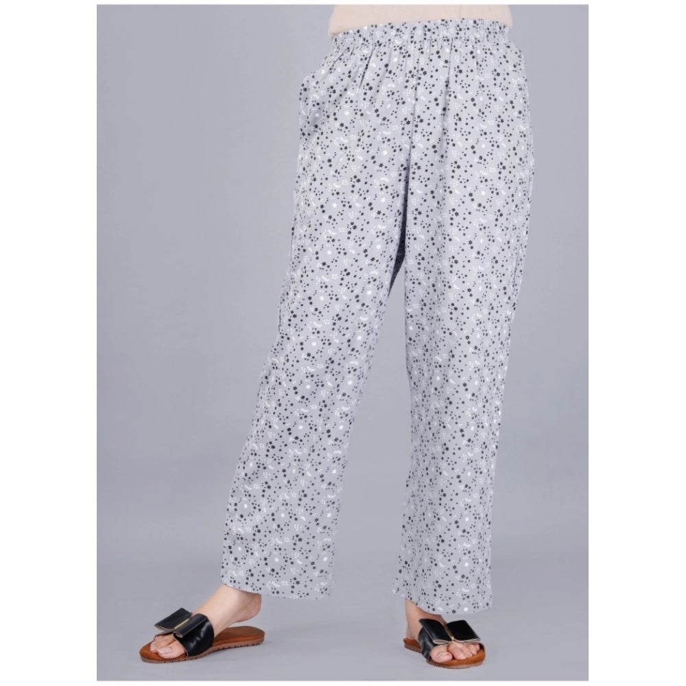 HD Women's Casual Half Sleeve Printed Viscose Rayon Shirt With Pyjama Pant Night Suit Set (Grey)