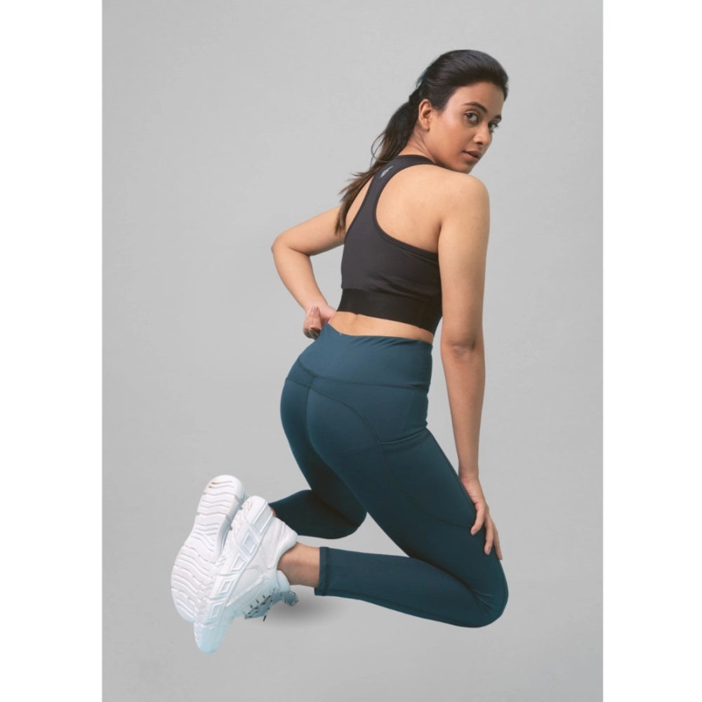HD Women's Polyster Solid Sport Leggings (Blue)