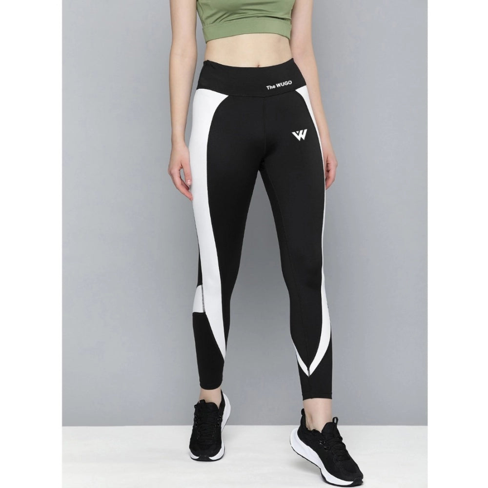 HD Women's Polyster Solid Sport Leggings (Black &amp; White)