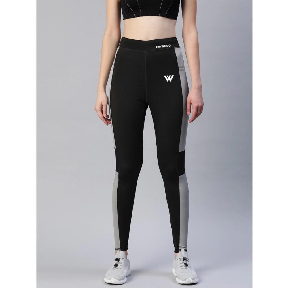 HD Women's Polyster Solid Sport Leggings (Black &amp; Grey)