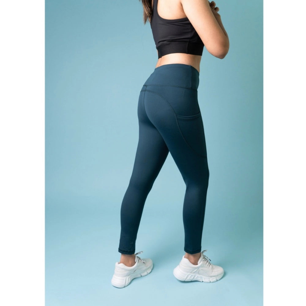 HD Women's Polyster Solid Sport Leggings (Blue)