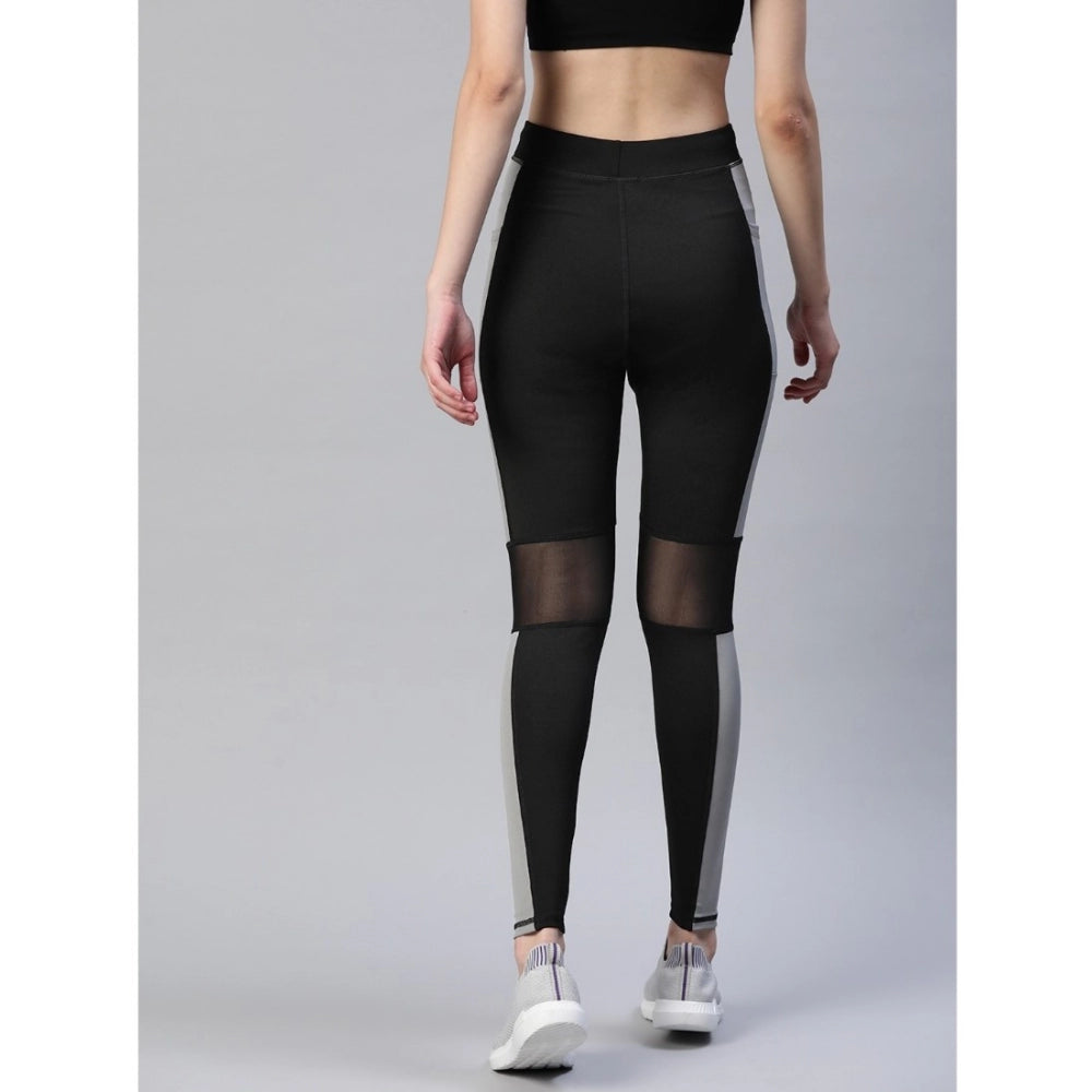 HD Women's Polyster Solid Sport Leggings (Black &amp; Grey)