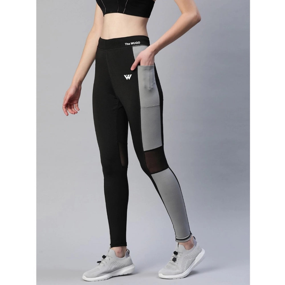 HD Women's Polyster Solid Sport Leggings (Black &amp; Grey)