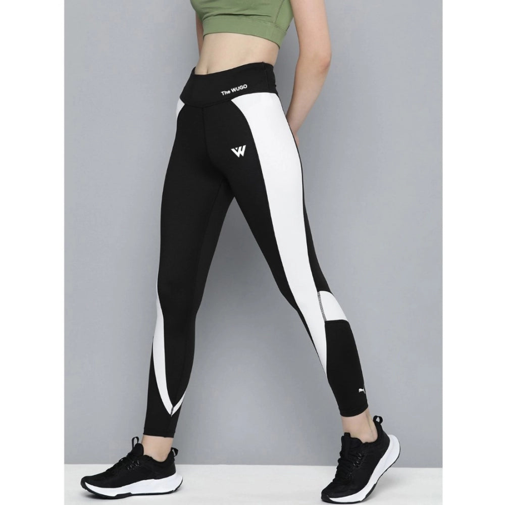 HD Women's Polyster Solid Sport Leggings (Black &amp; White)