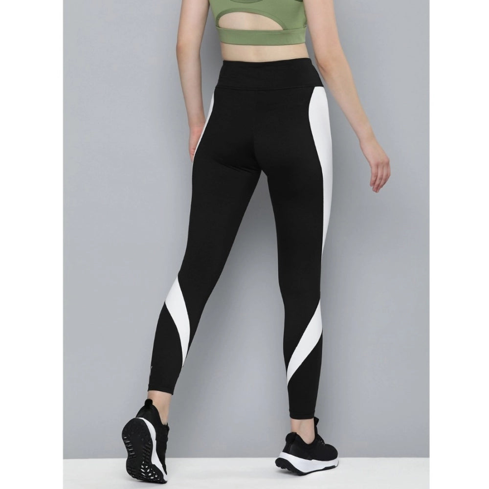 HD Women's Polyster Solid Sport Leggings (Black &amp; White)