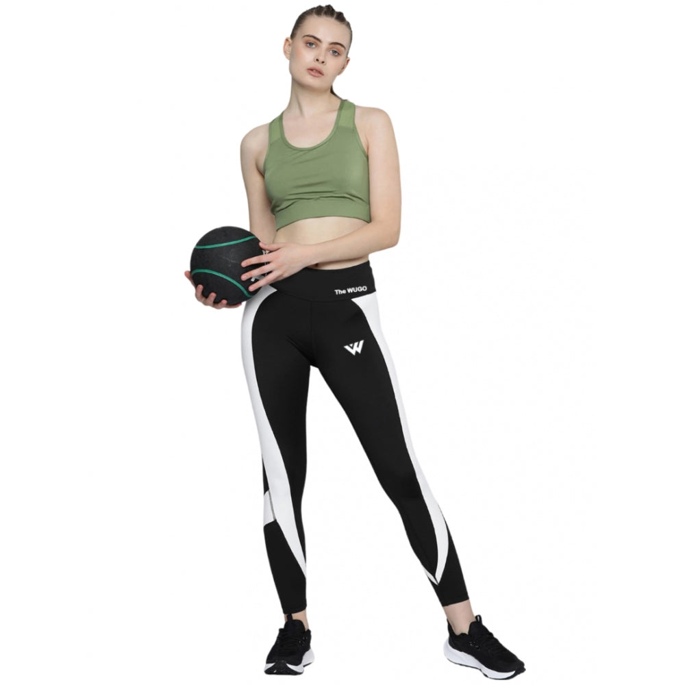 HD Women's Polyster Solid Sport Leggings (Black &amp; White)