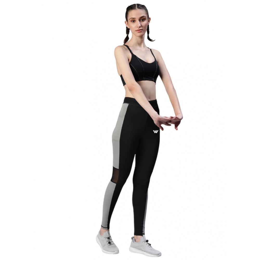 HD Women's Polyster Solid Sport Leggings (Black &amp; Grey)