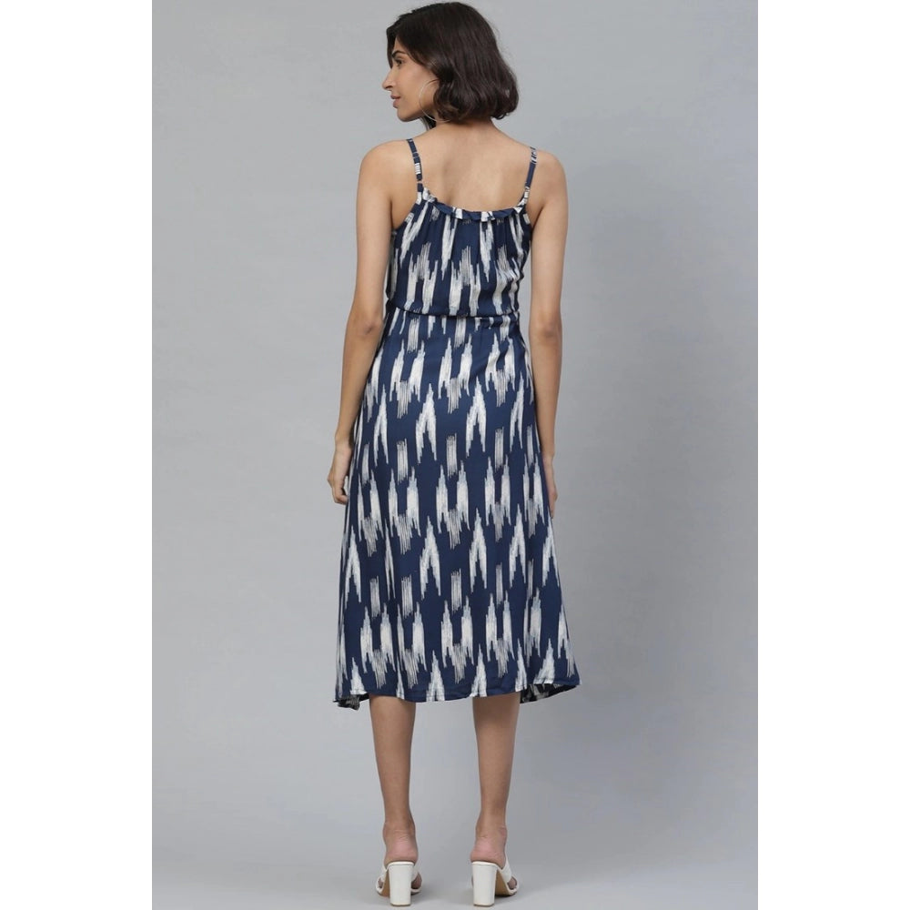 HD Women's Casual Sleeveless Ikat Print Rayon Dress (Blue)