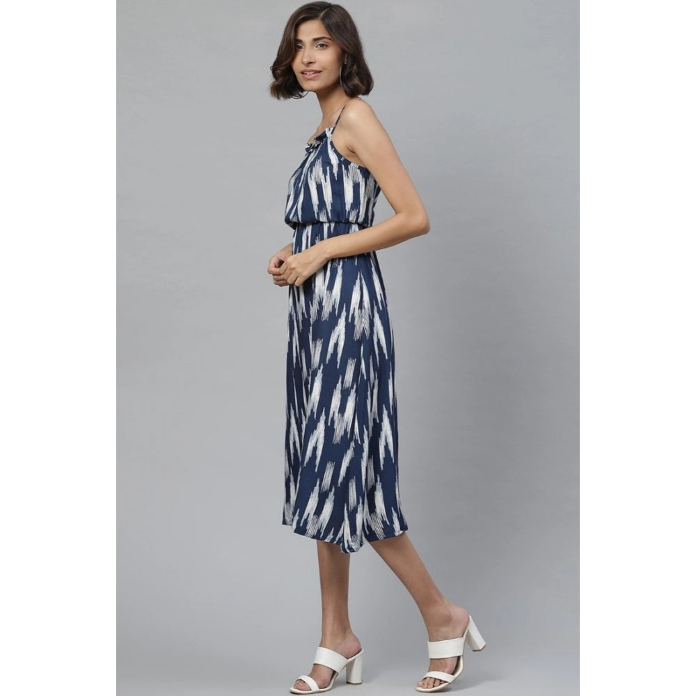 HD Women's Casual Sleeveless Ikat Print Rayon Dress (Blue)