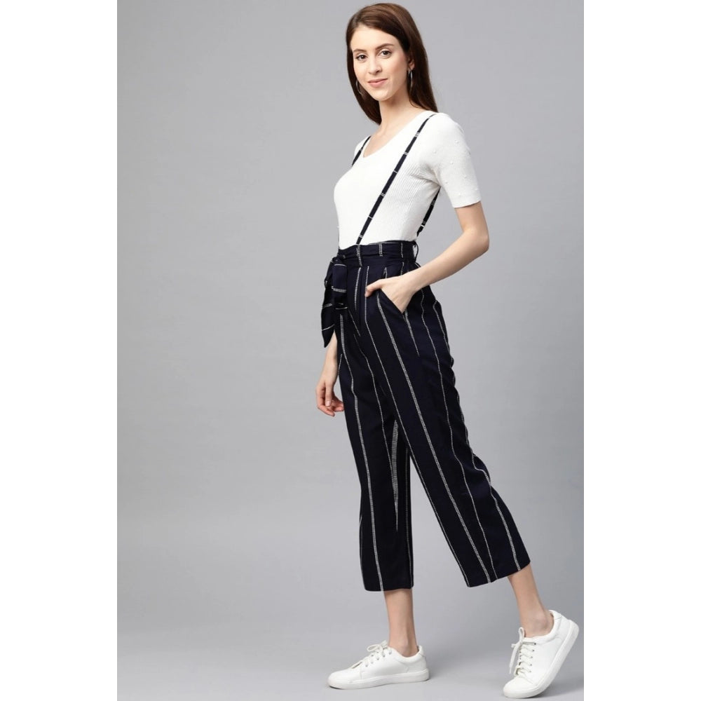 HD Women's Casual Short Sleeve Striped Rayon Dungaree (Blue)
