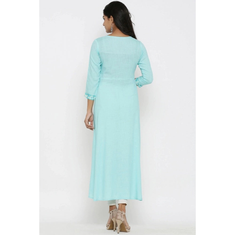 HD Women's Casual 3/4 th Sleeve Embroidery Rayon Kurti (Sky Blue)