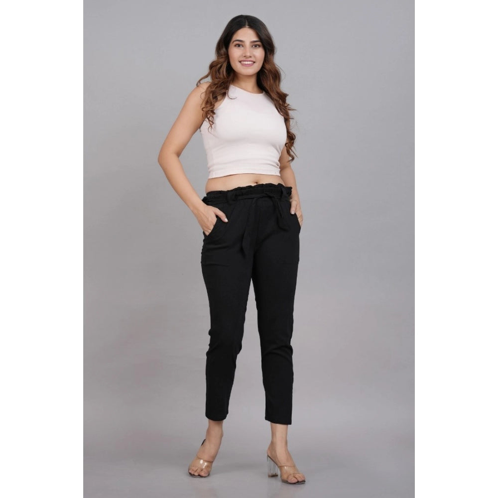 HD Women's Casual Solid Lycra Trouser Pant (Black)