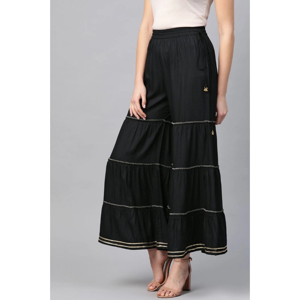 HD Women's Casual Solid Rayon Sharara (Black)