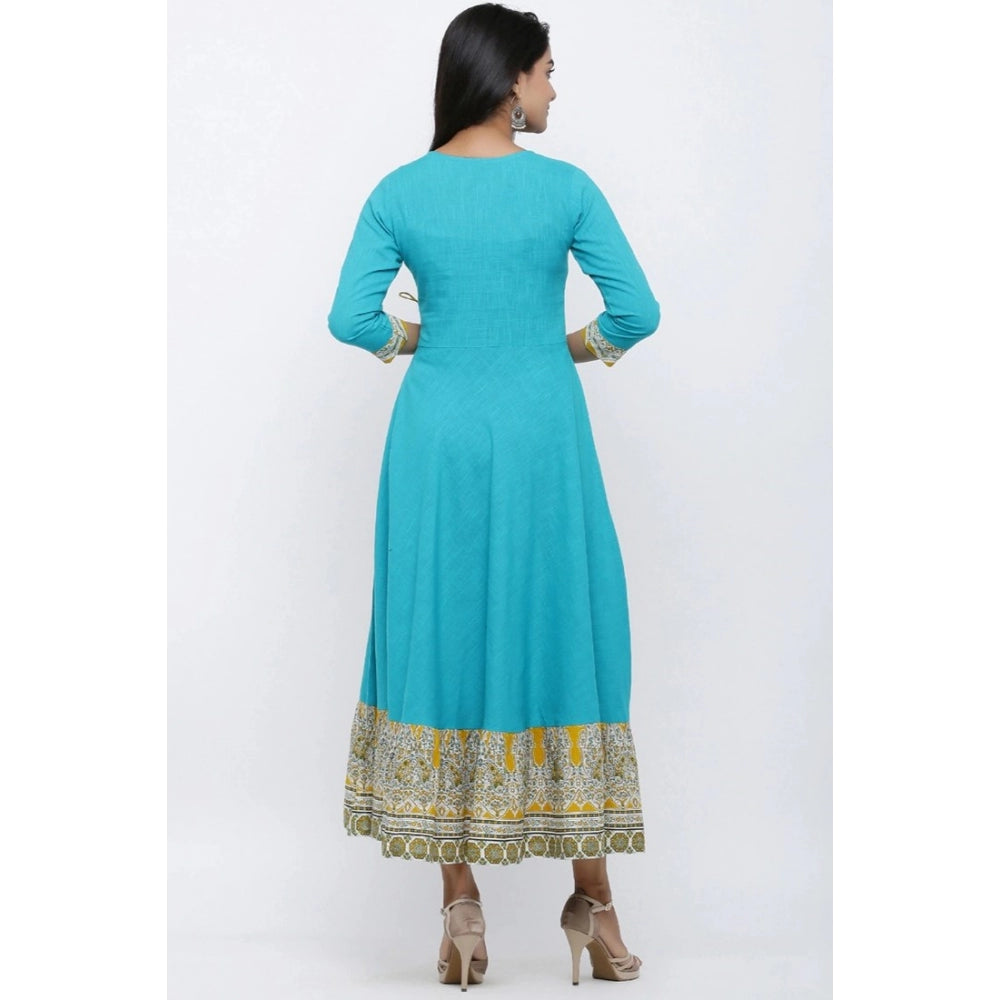 HD Women's Casual 3/4 th Sleeve Embroidery Cotton Blend Kurti (Torque Green)