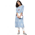 HD Women's Casual 3/4 th Sleeve Embroidery Cambric Cotton Kurti (Blue)