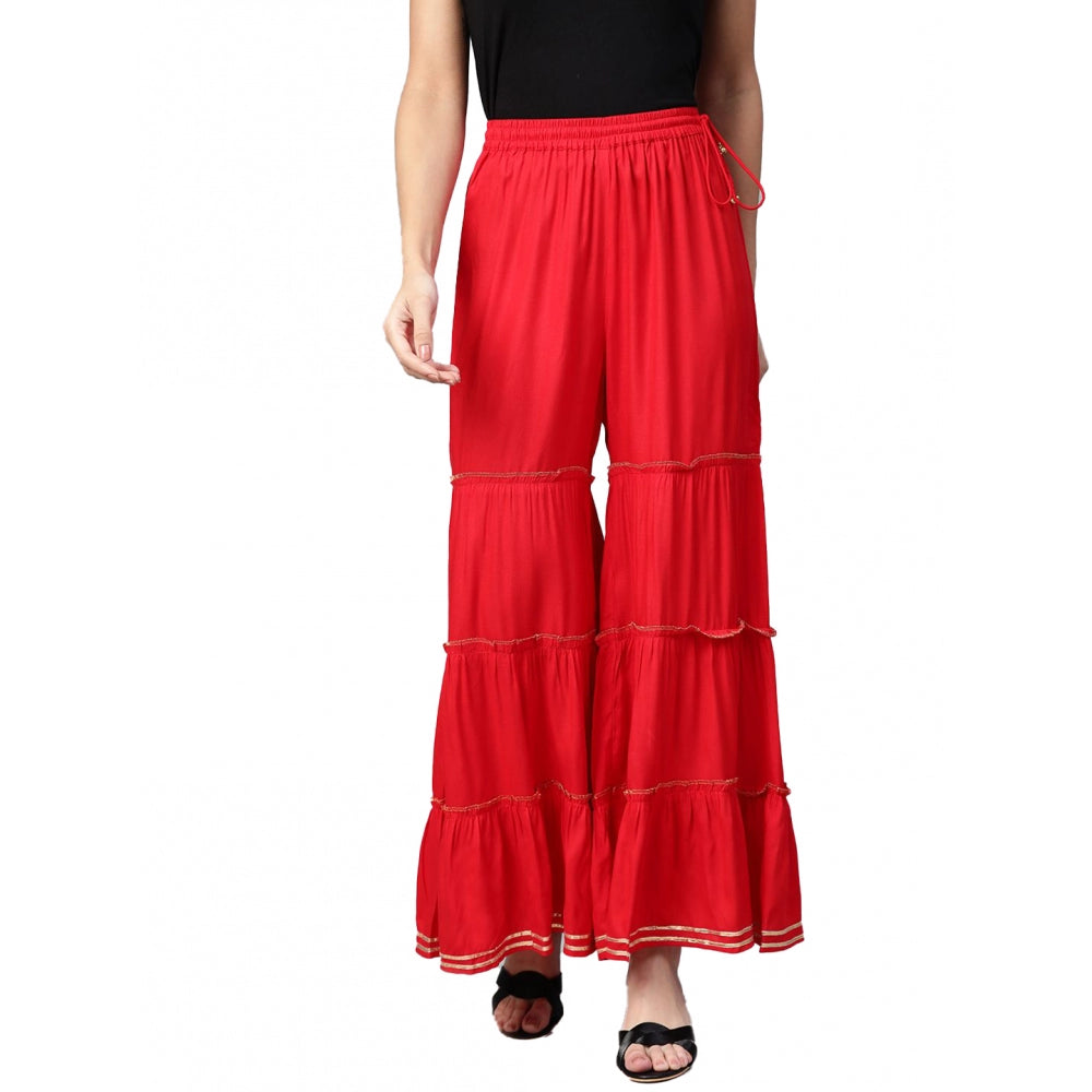 HD Women's Casual Solid Rayon Sharara (Red)
