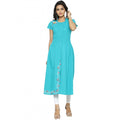 HD Women's Casual Short Sleeve Embroidery Cotton Slub Kurti (Torque Green)