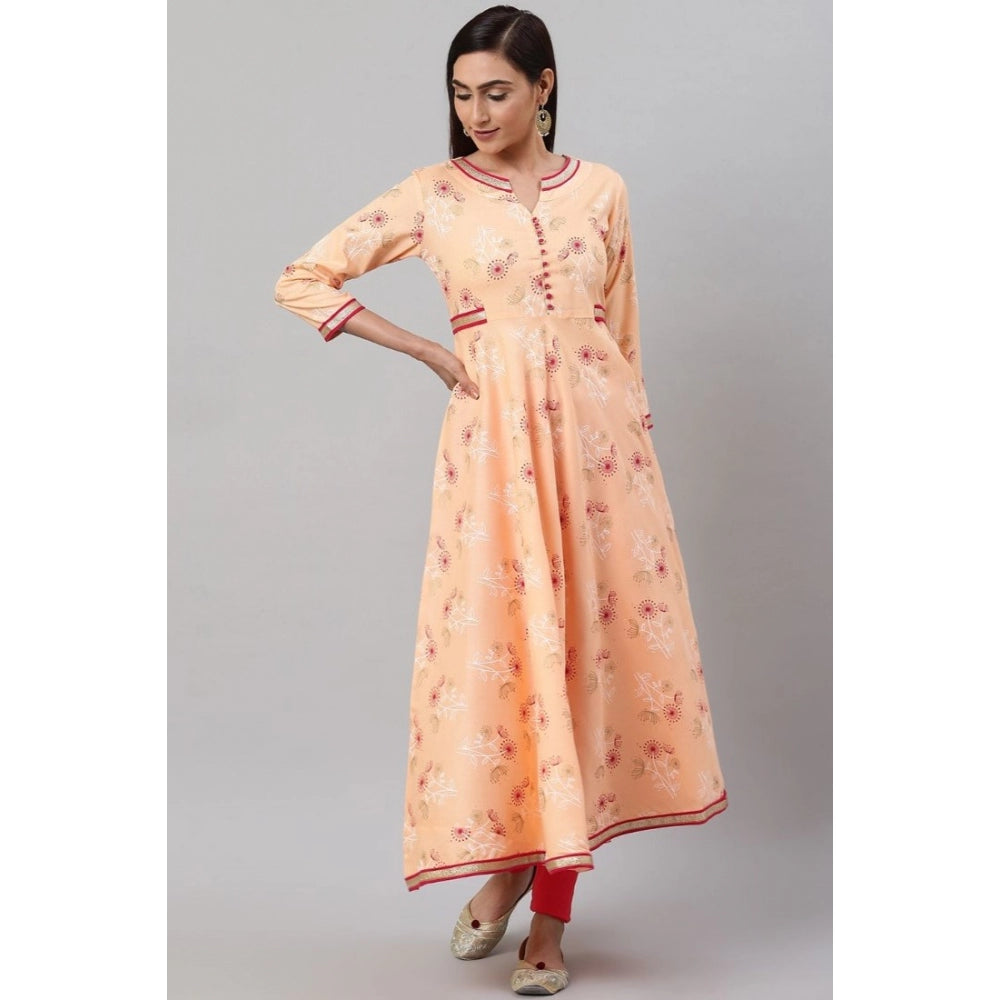 HD Women's Casual 3/4 th Sleeve Floral Printed Rayon Kurti (Peach)