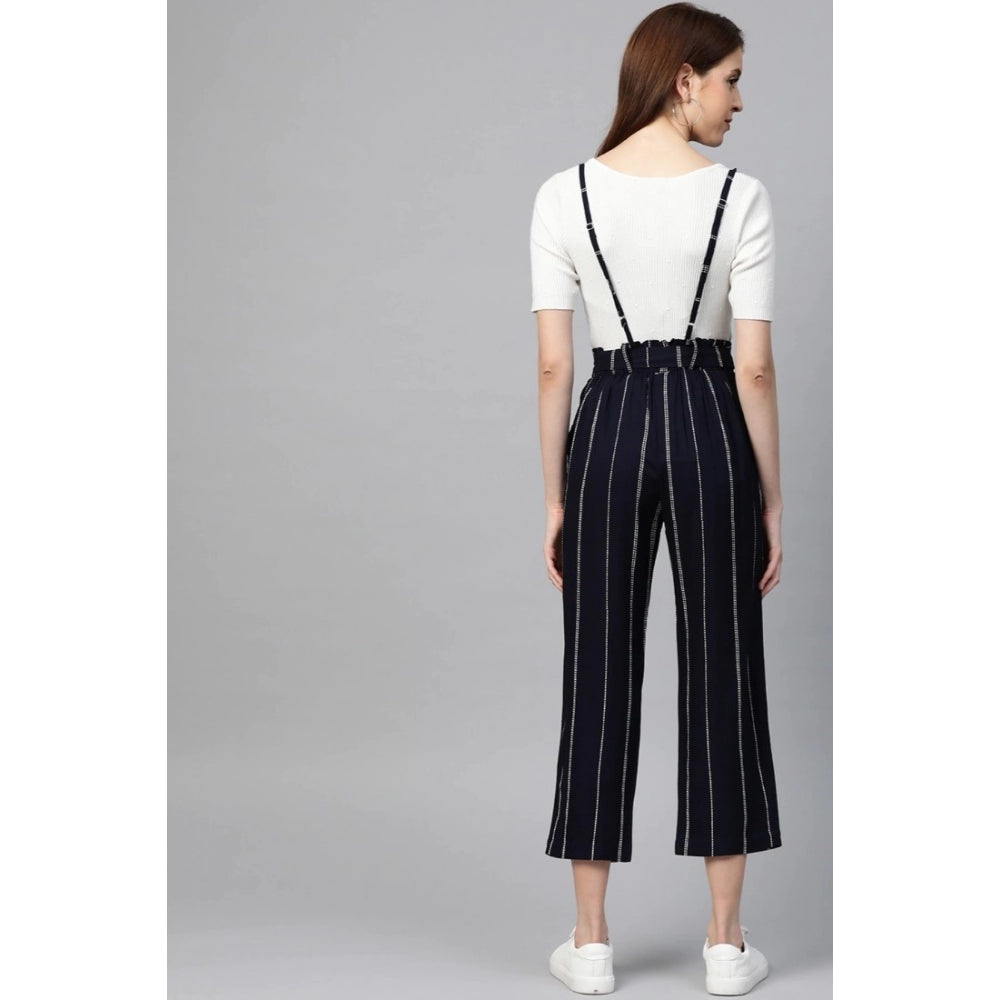 HD Women's Casual Short Sleeve Striped Rayon Dungaree (Blue)