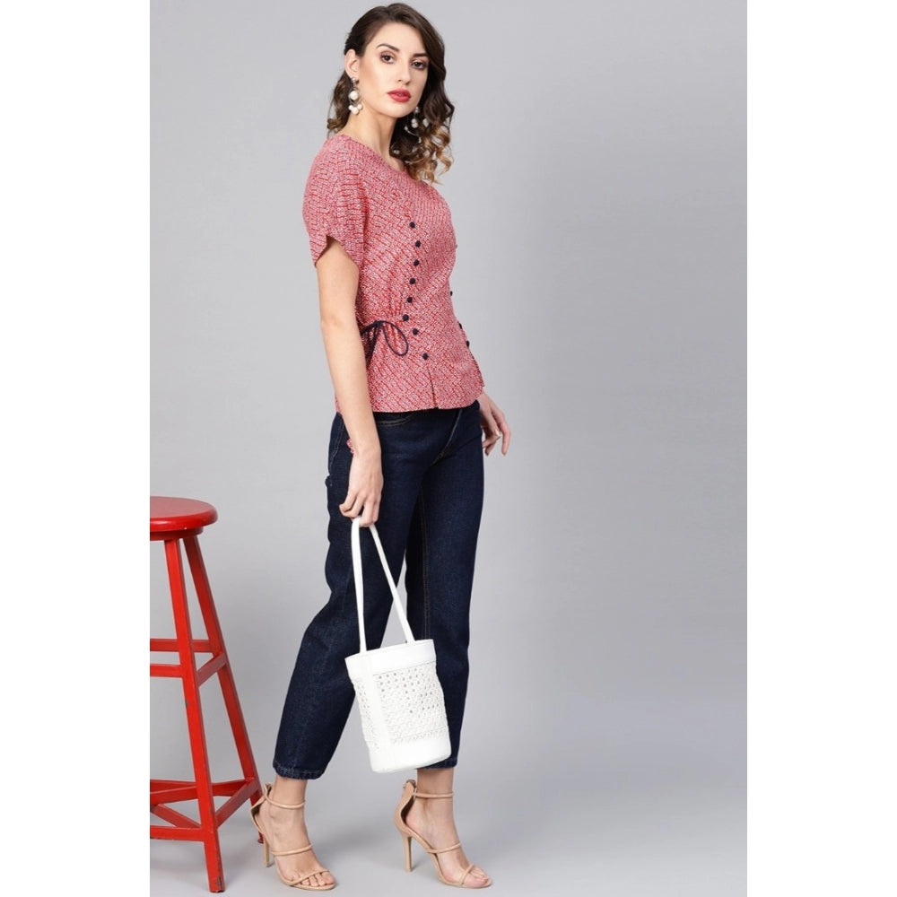 HD Women's Casual Short Sleeve Geometric Rayon Top (Red)