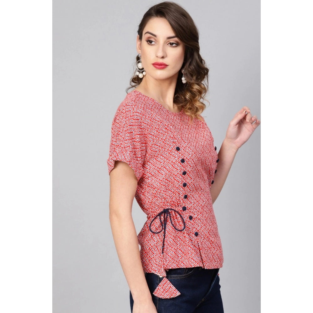 HD Women's Casual Short Sleeve Geometric Rayon Top (Red)