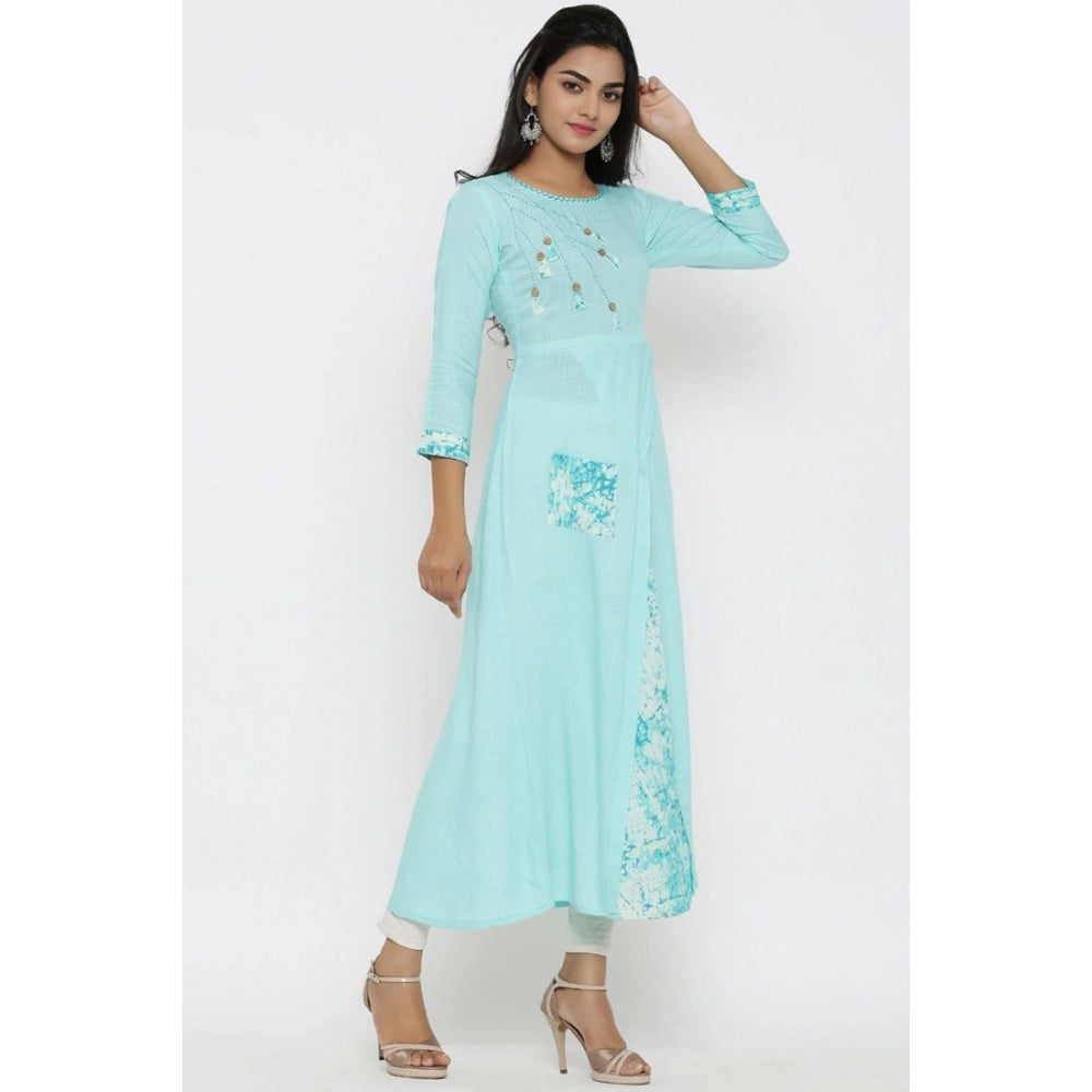 HD Women's Casual 3/4 th Sleeve Embroidery Rayon Kurti (Sky Blue)
