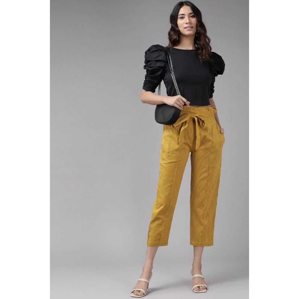 HD Women's Casual Printed Cotton Flex Trouser Pant (Mustard)