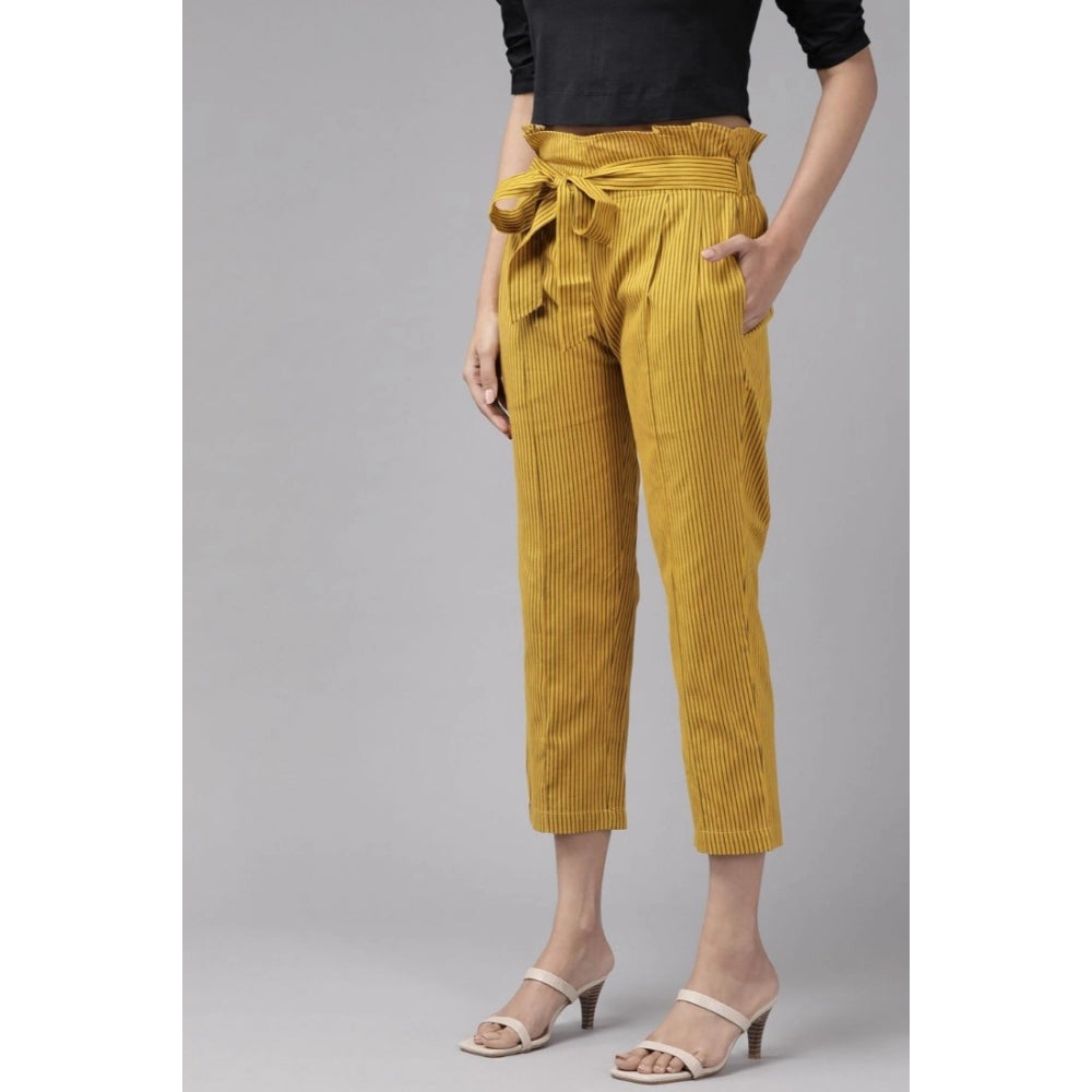 HD Women's Casual Printed Cotton Flex Trouser Pant (Mustard)