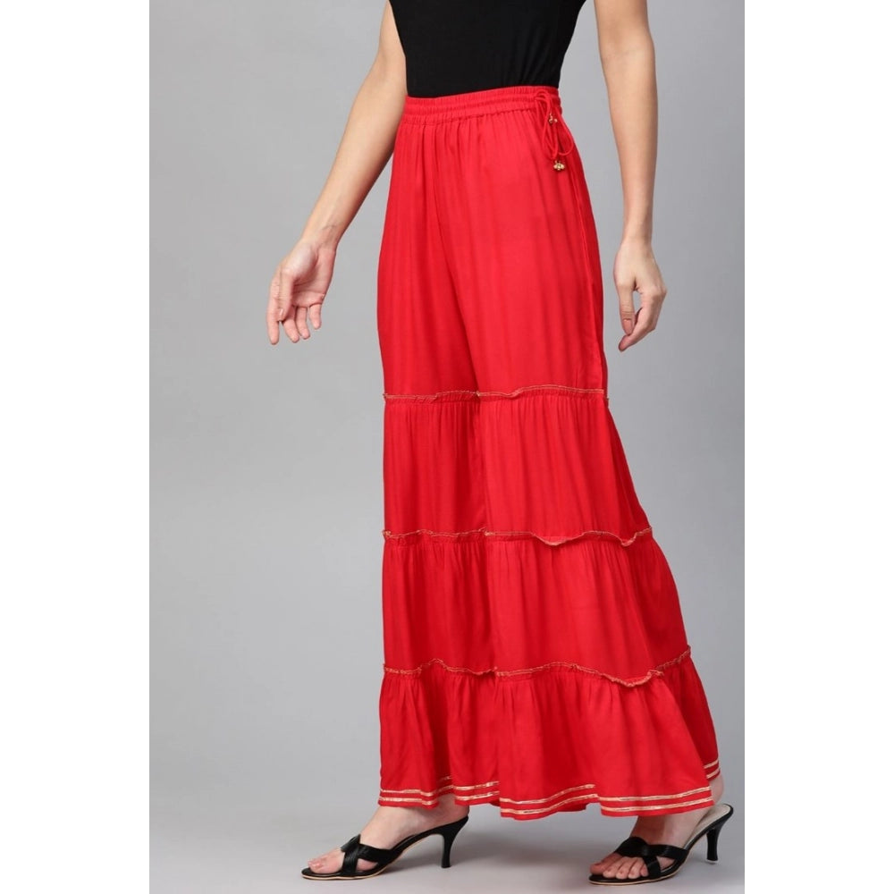 HD Women's Casual Solid Rayon Sharara (Red)