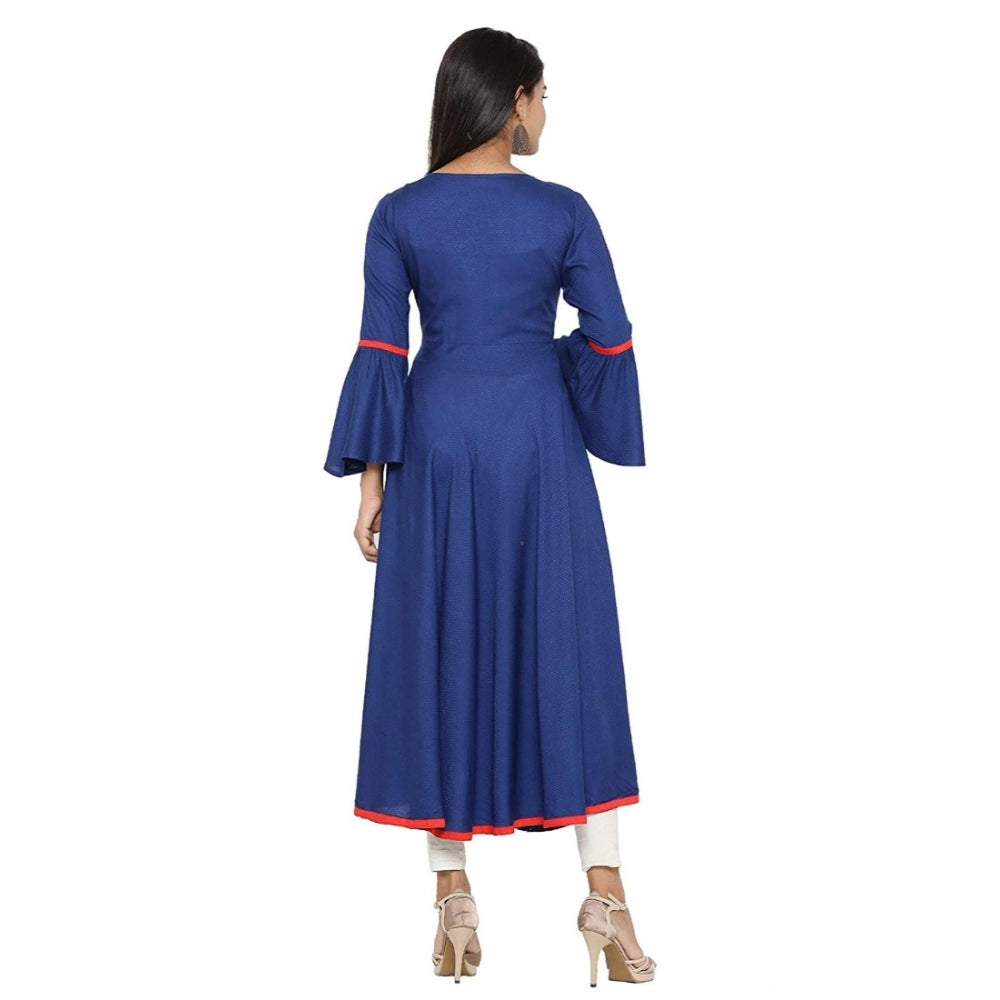 HD Women's Casual Bell Sleeves Embroidery Rayon Kurti (Blue)