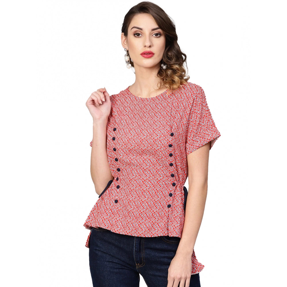 HD Women's Casual Short Sleeve Geometric Rayon Top (Red)