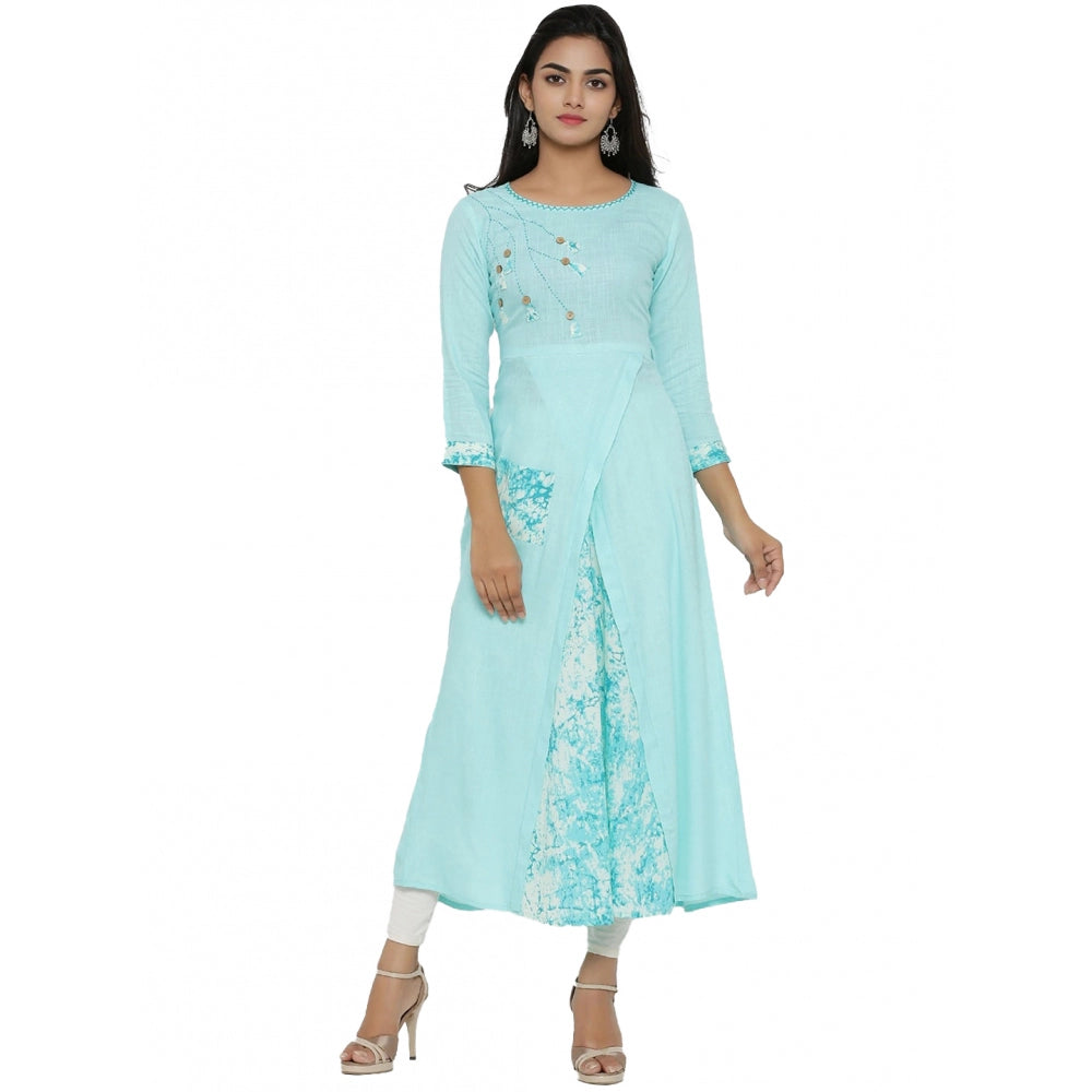 HD Women's Casual 3/4 th Sleeve Embroidery Rayon Kurti (Sky Blue)