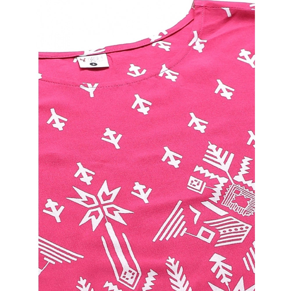 HD Women's Casual Short Sleeve Printed Rayon Pajama Set (Pink)