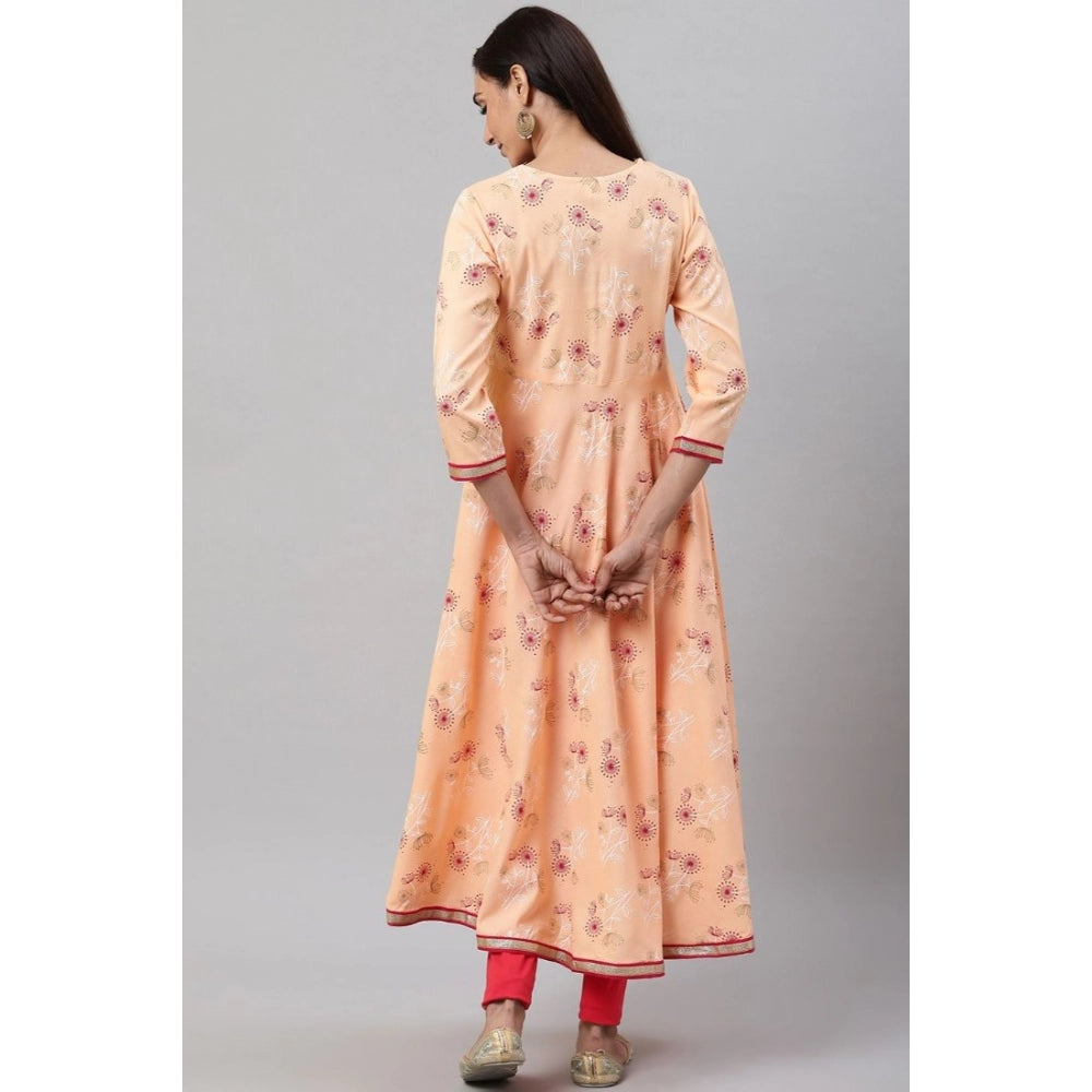 HD Women's Casual 3/4 th Sleeve Floral Printed Rayon Kurti (Peach)