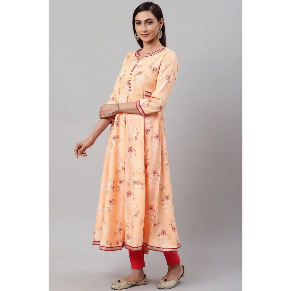 HD Women's Casual 3/4 th Sleeve Floral Printed Rayon Kurti (Peach)