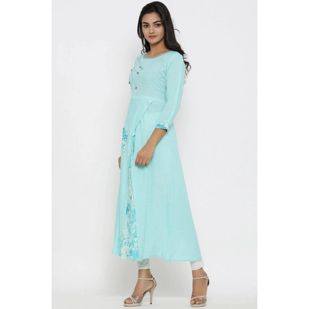 HD Women's Casual 3/4 th Sleeve Embroidery Rayon Kurti (Sky Blue)