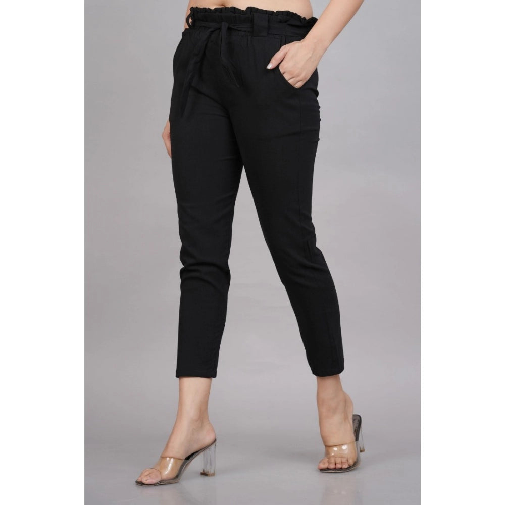HD Women's Casual Solid Lycra Trouser Pant (Black)