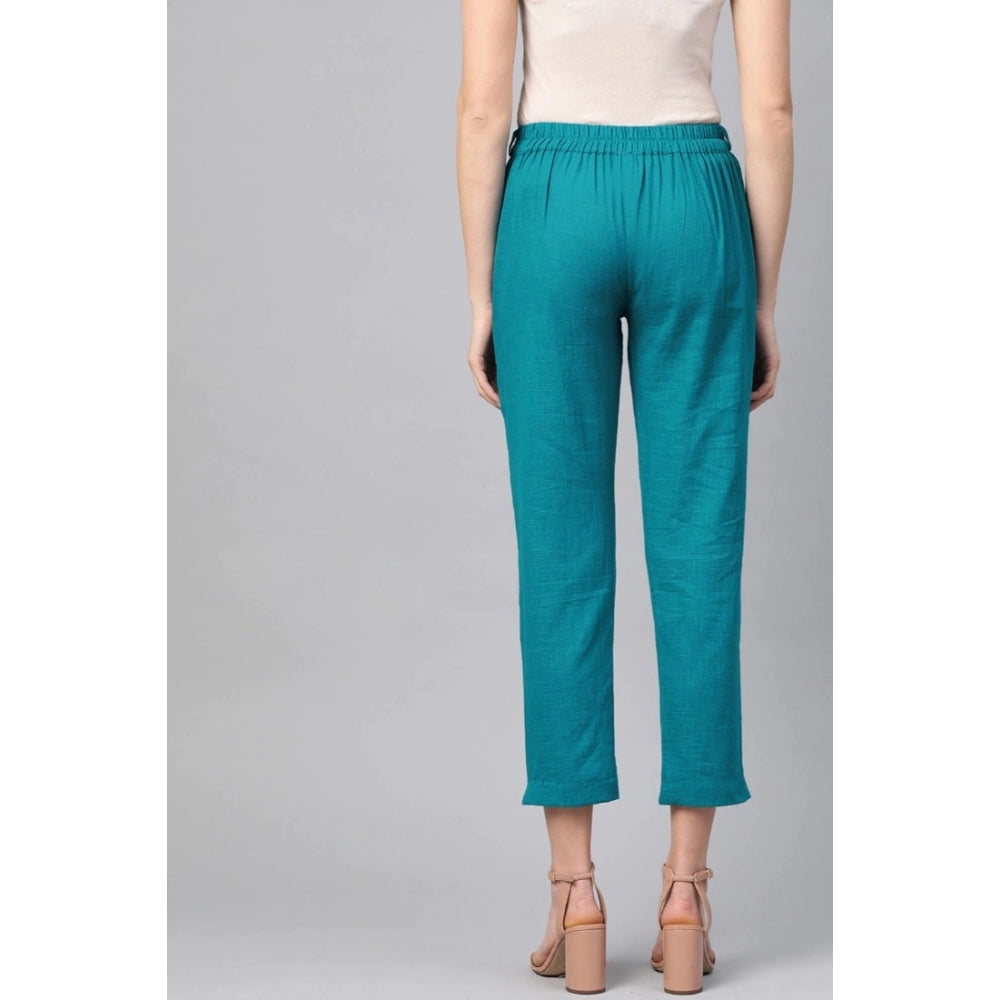 HD Women's Casual Solid Cotton Slub Trouser Pant (Rama Blue)
